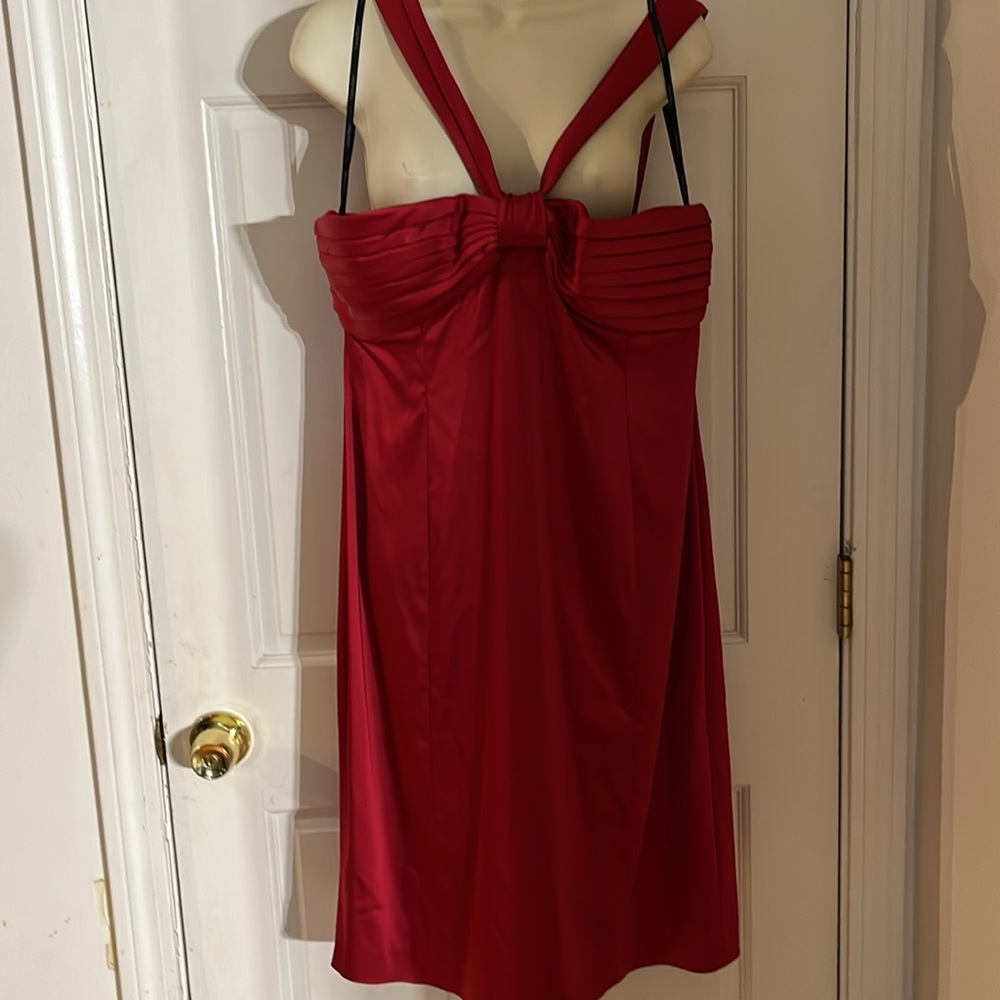 Calvin Klein size 14 sexy red satin dress sleeveless midi with stretch NWT